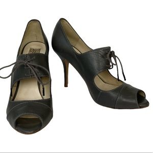 Zara Gray Leather Lace Up Spike Heels